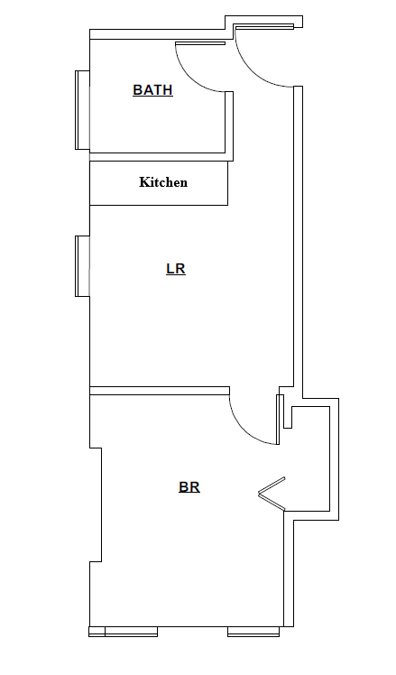 Floor plan for 1 bed, 1 bath